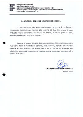 Portaria IFFAR\SVS nº 091/2011