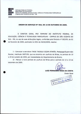 Ordem de Serviço IFFAR/SVS nº 064/2009