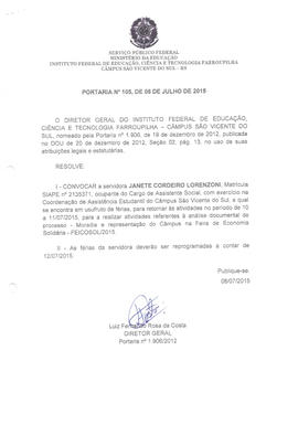 Portaria IFFAR\SVS nº 105/2015