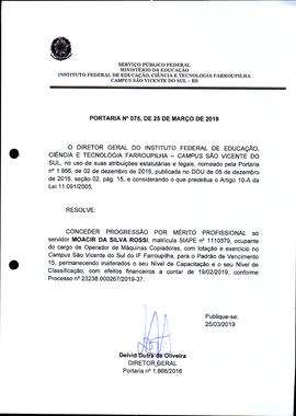 Portaria IFFAR/SVS nº 075/2019