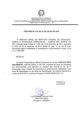 Portaria IFFAR\SVS nº 176/2016