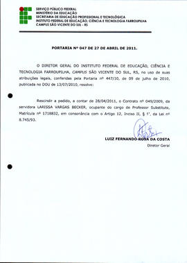 Portaria IFFAR\SVS nº 047/2011