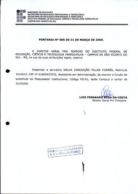 Portaria IFFAR\SVS nº 085/2009
