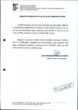 Ordem de Serviço IFFAR/SVS n° 016/2009