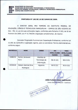 Portaria IFFAR\SVS nº 182/2009