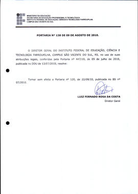 Portaria IFFAR\SVS nº 138/2010