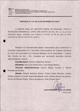 Portaria IFFAR\SVS nº 179/2010