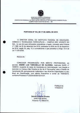 Portaria IFFAR/SVS nº 104/2019