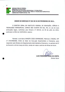 Ordem de Serviço IFFAR\SVS nº 032/2011