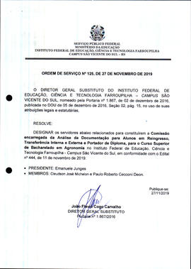 Ordem de Serviço IFFAR/SVS nº 125/2019