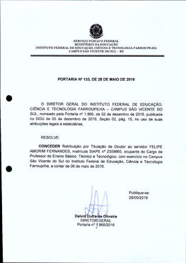 Portaria IFFAR/SVS nº 133/2019