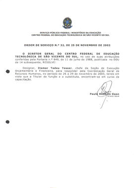 Ordem de serviço CEFETSVS nº 32/2003