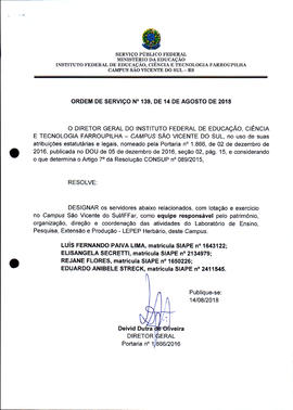 Ordem de Serviço IFFAR\SVS nº 139/2018