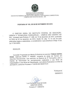 Portaria IFFAR\SVS nº 155/2015