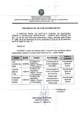 Portaria IFFAR\SVS nº 291/2017