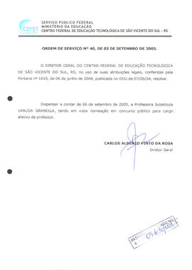 Ordem de serviço CEFETSVS nº 40/2005