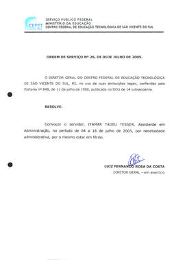Ordem de serviço CEFETSVS nº 26/2005