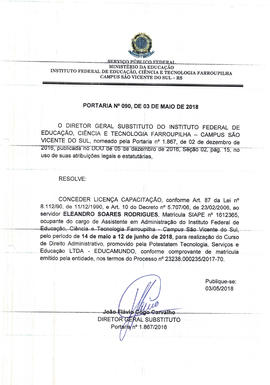 Portaria IFFAR\SVS nº 090/2018
