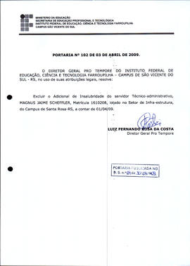 Portaria IFFAR\SVS nº 102/2009