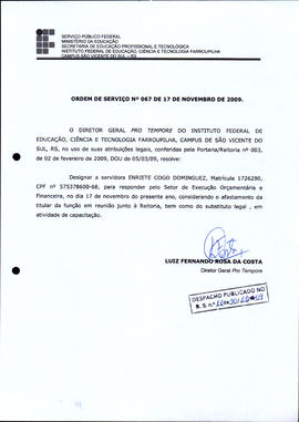 Ordem de Serviço IFFAR/SVS nº 067/2009