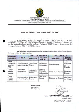 Portaria IFFAR\SVS nº 132/2014