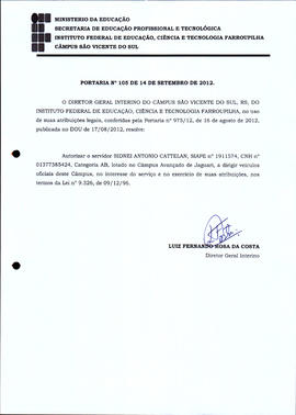 Portaria IFFAR\SVS nº 105/2012