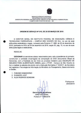 Ordem de Serviço IFFAR/SVS nº 015/2019