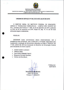 Ordem de Serviço IFFAR/SVS nº 045/2019
