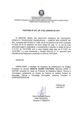 Portaria IFFAR\SVS nº 007/2017