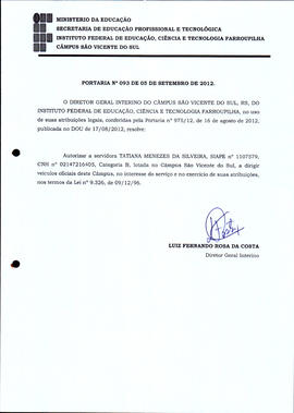 Portaria IFFAR\SVS nº 093/2012