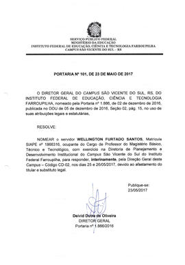Portaria IFFAR\SVS nº 101/2017