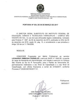 Portaria IFFAR\SVS nº 039/2017