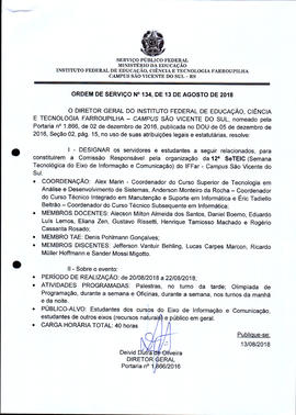 Ordem de Serviço IFFAR\SVS nº 134/2018