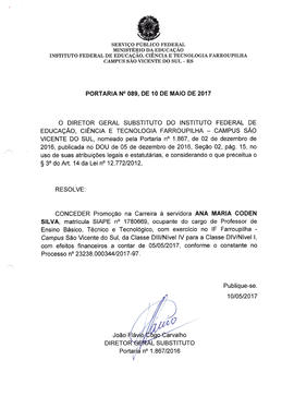 Portaria IFFAR\SVS nº 089/2017