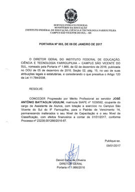 Portaria IFFAR\SVS nº 003/2017