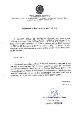 Portaria IFFAR\SVS nº 103/2016
