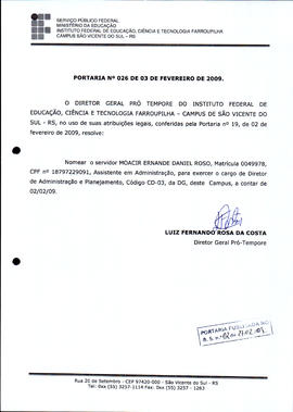 Portaria IFFAR\SVS nº 026/2009