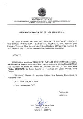 Ordem de Serviço IFFAR\SVS nº 027/2016