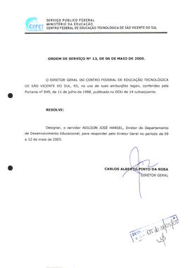 Ordem de serviço CEFETSVS nº 13/2005