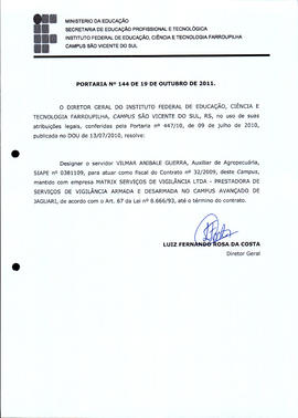 Portaria IFFAR\SVS nº 144/2011