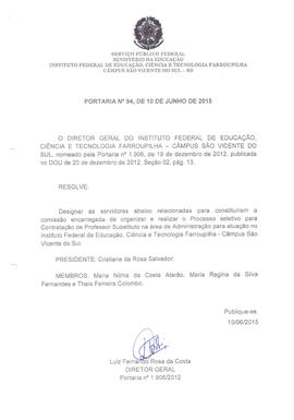 Portaria IFFAR\SVS nº 094/2015
