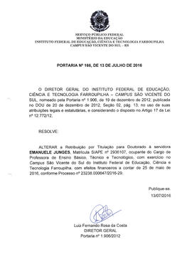 Portaria IFFAR\SVS nº 166/2016