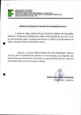 Ordem de Serviço IFFAR\SVS nº 006/2011