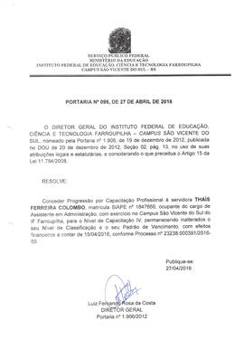 Portaria IFFAR\SVS nº 095/2016