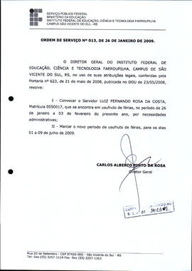 Ordem de Serviço IFFAR/SVS nº 013/2009