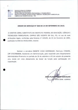Ordem de Serviço IFFAR\SVS nº 068/2010