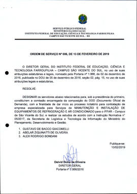 Ordem de Serviço IFFAR/SVS nº 006/2019