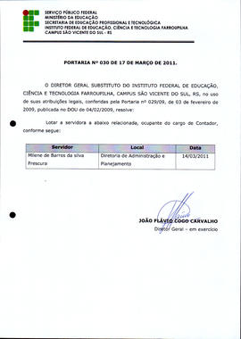 Portaria IFFAR\SVS nº 030/2011