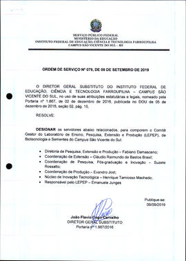 Ordem de Serviço IFFAR/SVS nº 079/2019