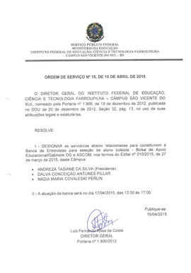 Ordem de Serviço IFFAR\SVS nº 015/2015
